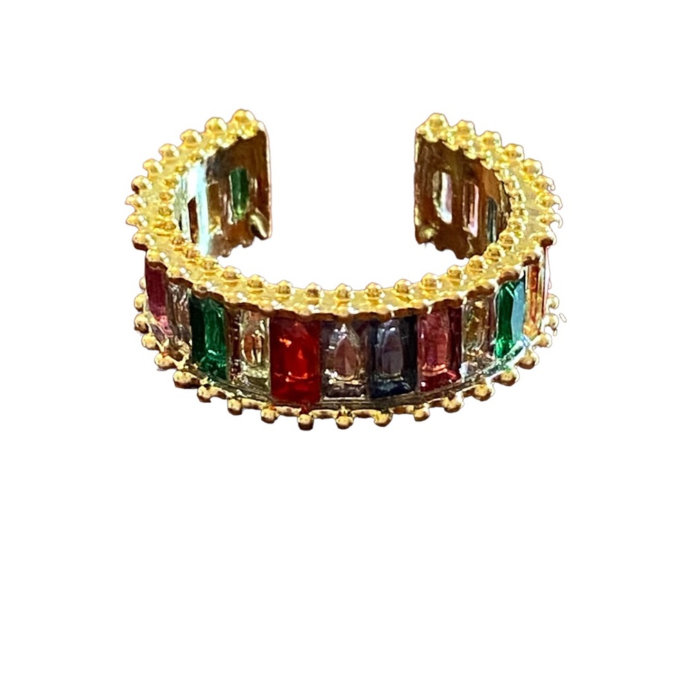 Gold and Colorful Rhinestone Cuff Ring - Picture 3 of 10
